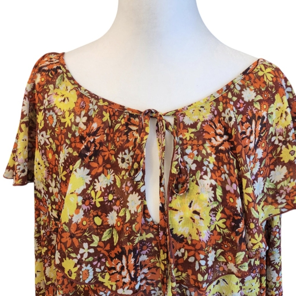 Free People Say It To Me Flutter Sleeve Bodysuit Flowy Boho Red Sienna SZ Large - Picture 2 of 16
